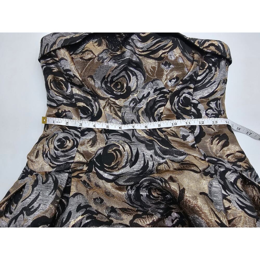 Mac Duggal Women's Size 6 Black & Metallic Strapless Floral Formal Gown 30451D - Picture 9 of 11